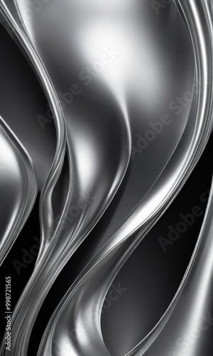 a close-up view metallic surface with a shiny, reflective texture The metallic surface exhibits a wave-like pattern, with curved lines and a smooth, shiny finish The photo