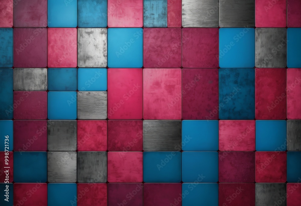 a grid of square tiles in various shades of pink, blue, and gray, arranged in a visually appealing pattern a grid of square tiles in various shades of pink, blue, and gray, arranged in a visually appealing pattern