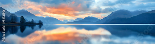 A Serene Mountain Lake Reflecting the Soft Hues of a Pastel Sunset