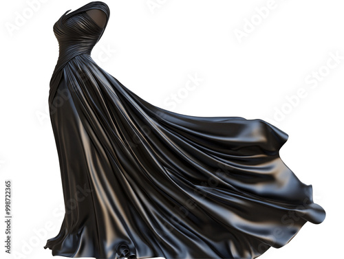 a black dress with a long train photo