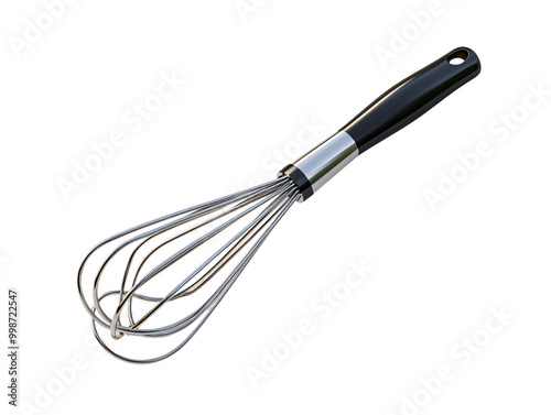 a whisk with a black handle