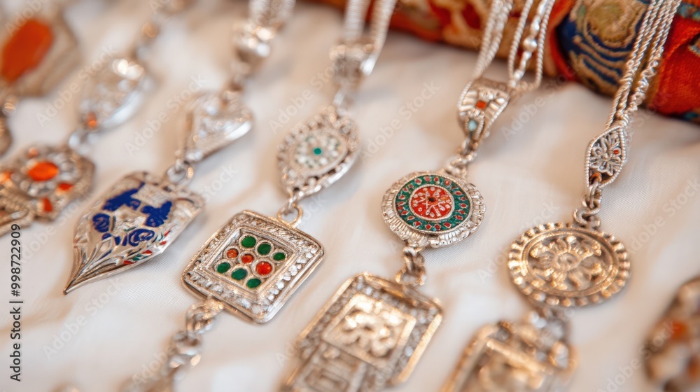 Tajik traditional jewelry close-up: intricate silver designs for cultural elegance Tajik traditional jewelry close-up: intricate silver designs for cultural elegance