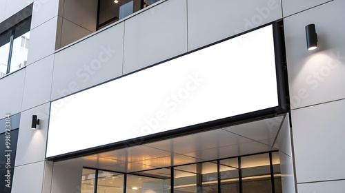 Blank Signage Above Store Entrance  Modern Building Facade