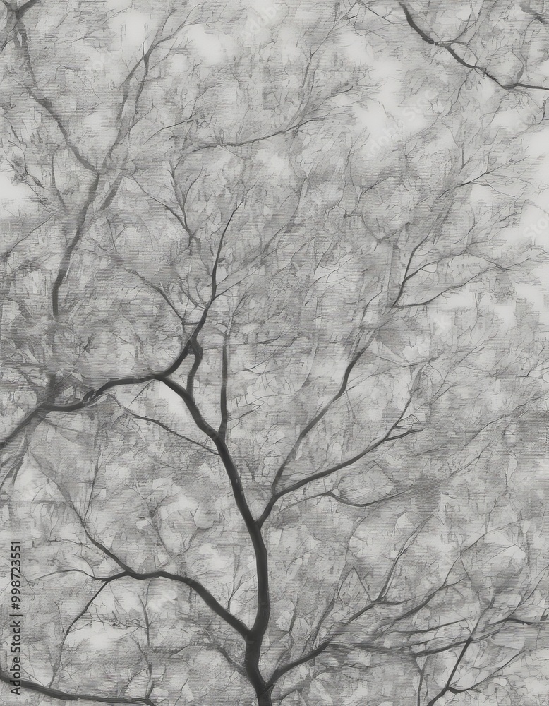 A monochrome tree with bare branches against a light background A monochrome tree with bare branches against a light background