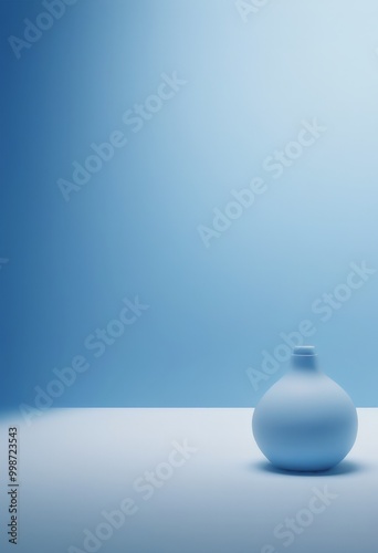 A simple, minimalist white vase against a gradient blue background photo