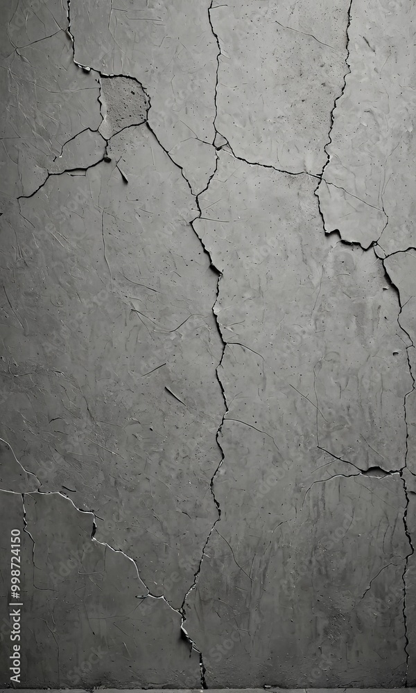 Obraz premium A close-up cracked concrete wall, with visible cracks and a rough, uneven texture