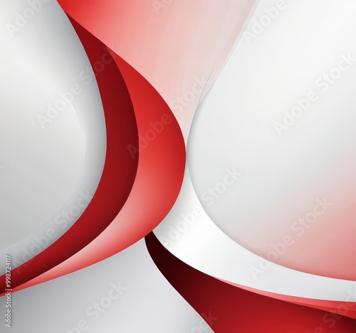 Abstract geometric design with red and white curved lines and shapes, creating a sense of movement and fluidity photo