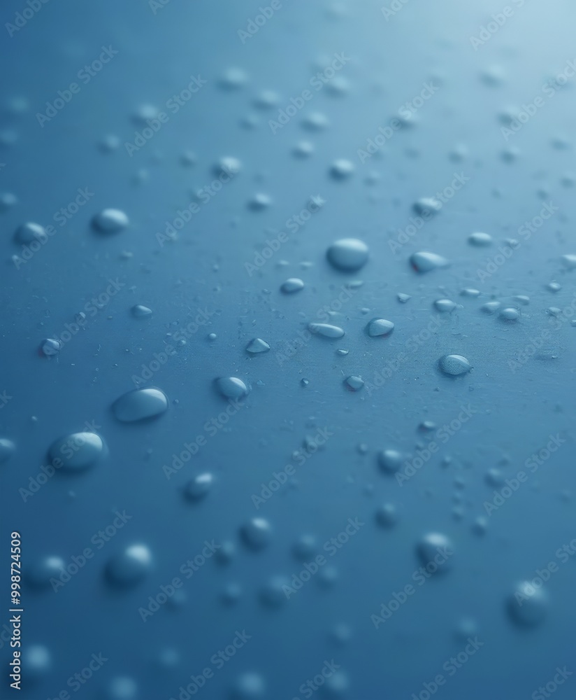 Water droplets on a blue surface, with a blurred background. Water droplets on a blue surface, with a blurred background.