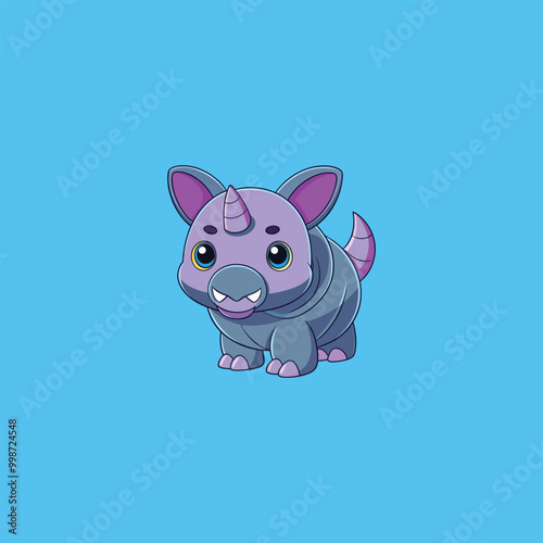 cute baby rhino cartoon on white background
