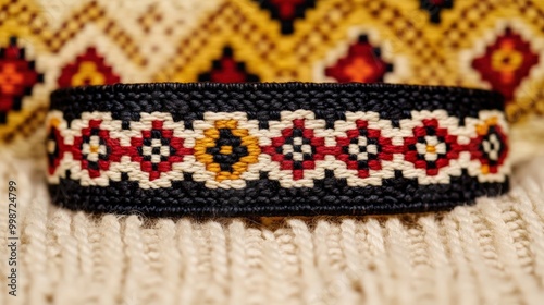 Traditional russian ushak belt with intricate woven patterns for cultural celebrations and decor photo