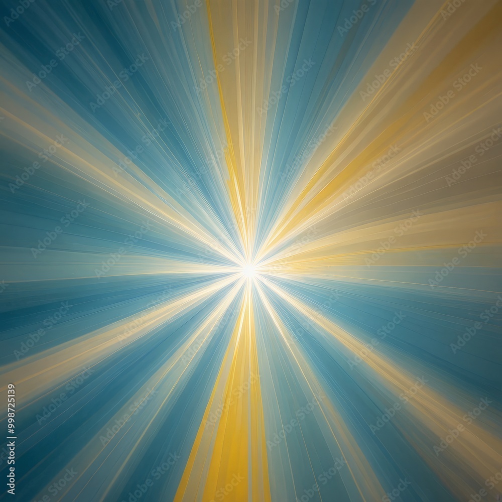 Fototapeta premium a vibrant abstract background with a radiant sunburst pattern in shades of blue, yellow, and orange The sunburst radiates outwards from the center, creating a sense of depth