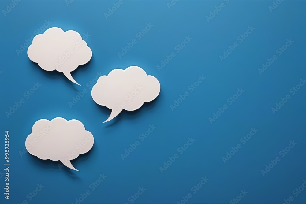 three white speech bubbles on a blue background three white speech bubbles on a blue background