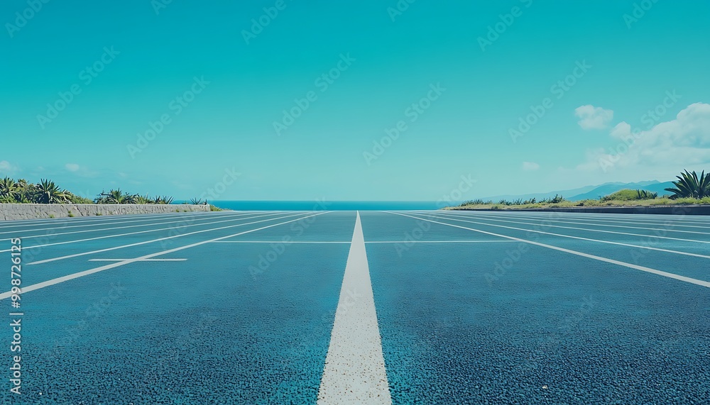 Fototapeta premium Blue Asphalt Track Leading to the Sea
