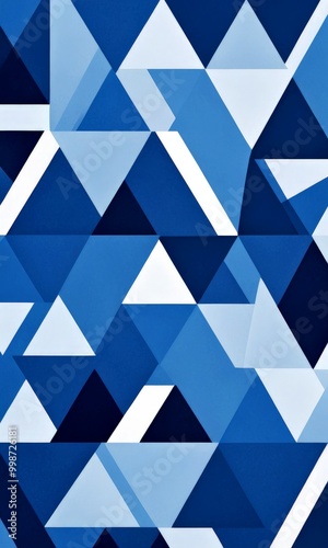 a geometric pattern composed of various shades of blue triangles, creating a visually striking and abstract design photo