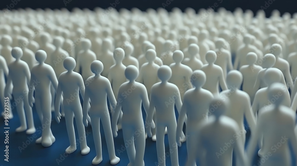 Obraz premium A multitude of white figures standing in unison, symbolizing community, diversity, and collective strength.