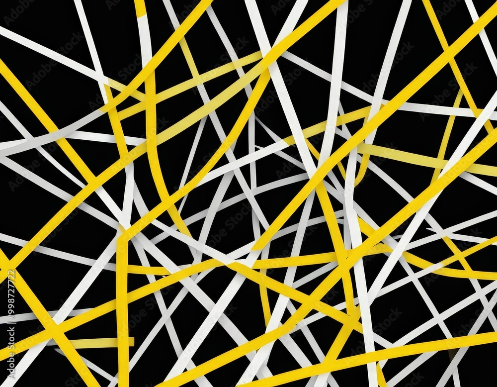 a complex pattern of intersecting yellow and white lines against a black background, creating a visually striking and abstract design a complex pattern of intersecting yellow and white lines against a black background, creating a visually striking and abstract design