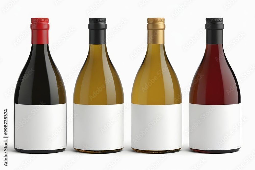 three bottles of wine with blank labels on them on a white background three bottles of wine with blank labels on them on a white background