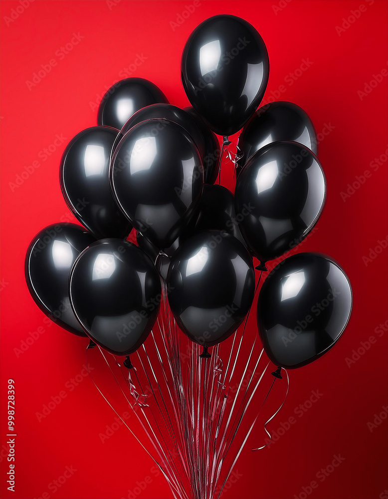 Black balloons on red background for black friday celebration Black balloons on red background for black friday celebration