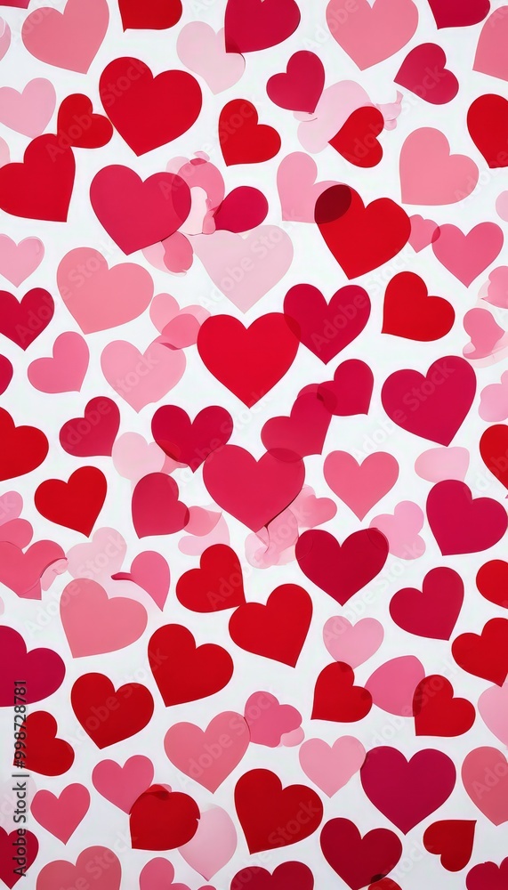 A repeating pattern of overlapping pink and red heart shapes fills the , creating a visually striking and romantic composition A repeating pattern of overlapping pink and red heart shapes fills the , creating a visually striking and romantic composition