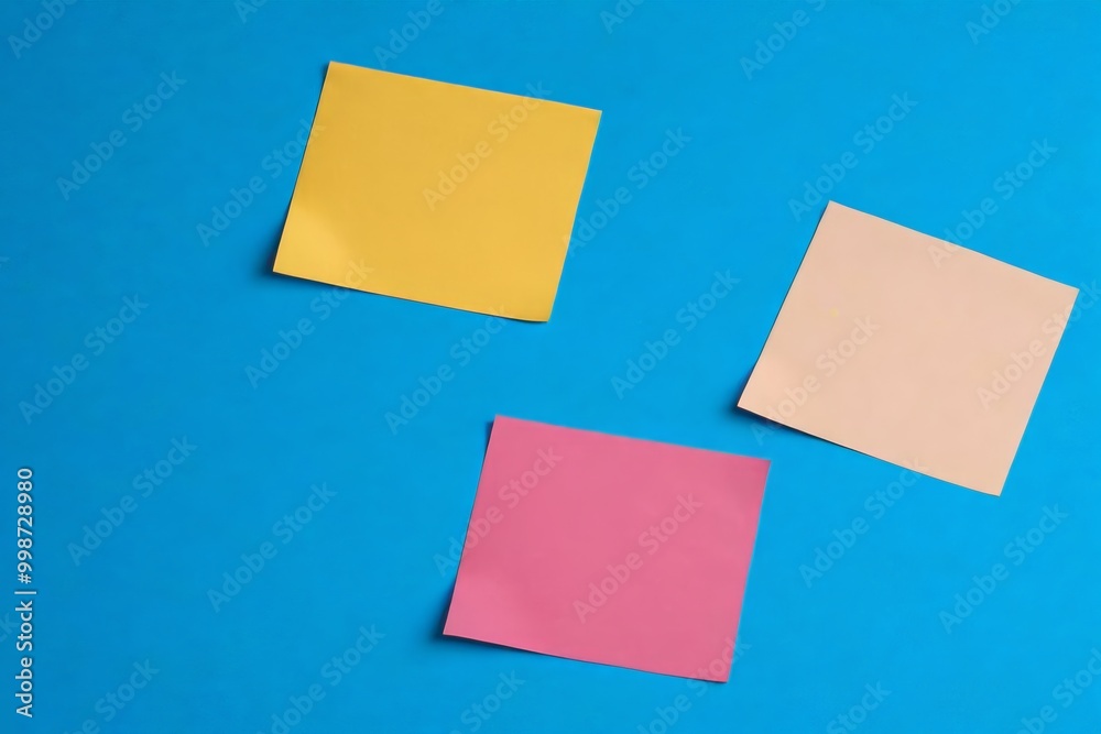 three sticky notes are placed on a blue surface three sticky notes are placed on a blue surface
