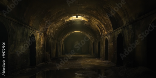 Dimly Lit Underground Chamber with an Empty Vastness