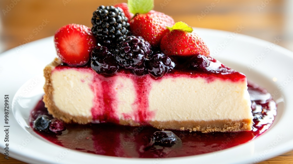 Homemade Cheesecake with Berry Toppings on Plate Homemade Cheesecake with Berry Toppings on Plate