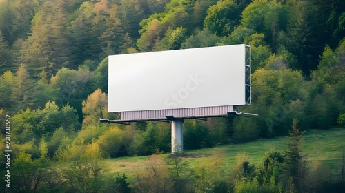 Blank Billboard in Forested Landscape  Mockup Advertising  Outdoor Marketing photo