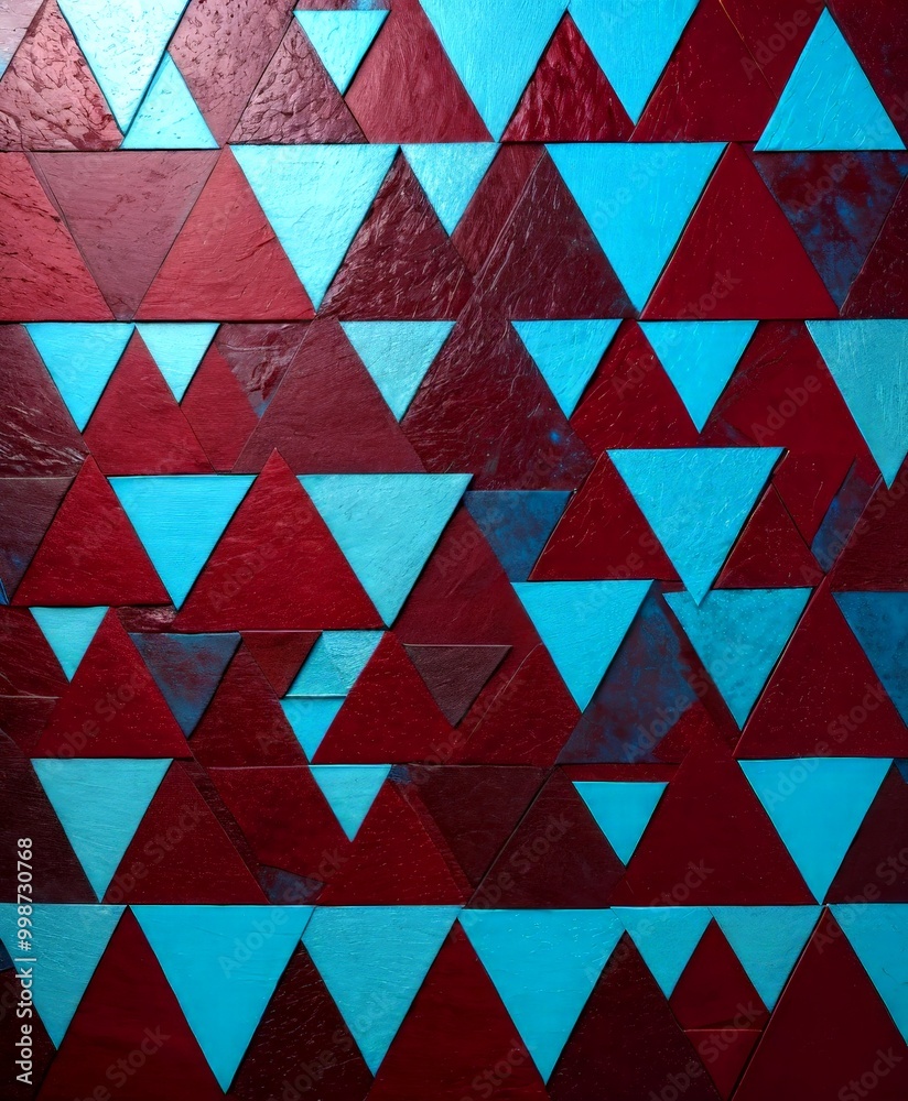 a close-up view geometric pattern composed of overlapping triangles in various shades of red and blue a close-up view geometric pattern composed of overlapping triangles in various shades of red and blue