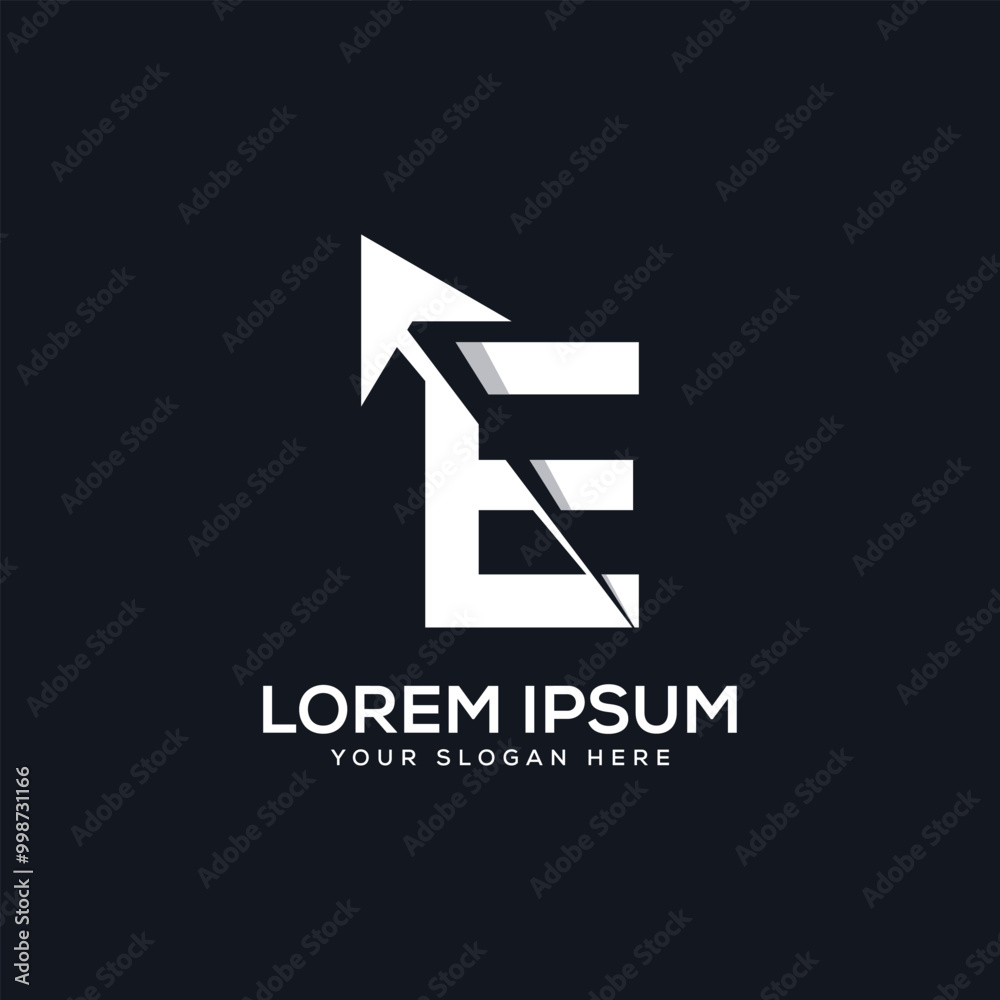 Minimal Letter E Arrow logo design concept illustration. abstract modern e arrow design template Minimal Letter E Arrow logo design concept illustration. abstract modern e arrow design template