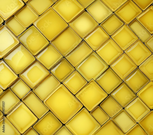 a close-up view grid of yellow square tiles arranged in a diagonal pattern, creating a visually striking and geometric design photo