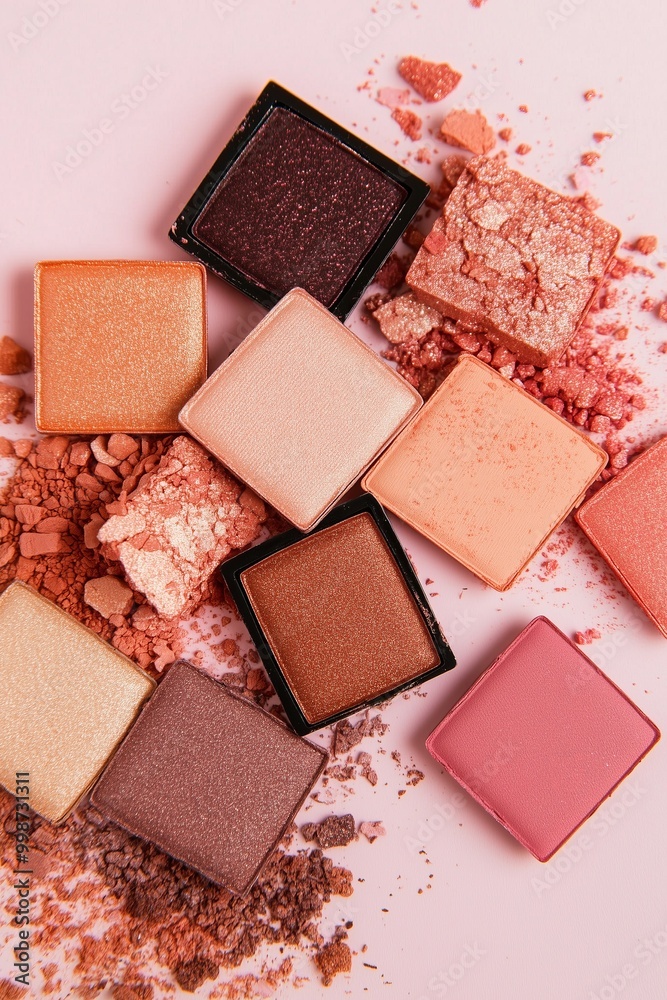 Fototapeta premium collection of crushed makeup eyeshadow squares in warm, earthy tones
