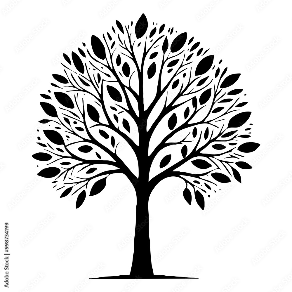 Obraz premium Tree . Black and white botanical pattern. For use in graphics, materials. Abstract plant shapes. Minimalist illustration for printing on wall decorations.