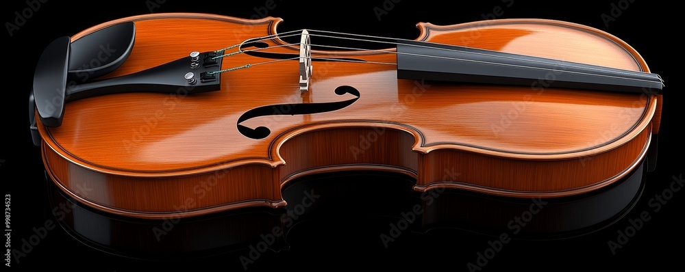 Fototapeta premium An elegant violin displayed on a black background, showcasing its fine craftsmanship and rich wood tones.