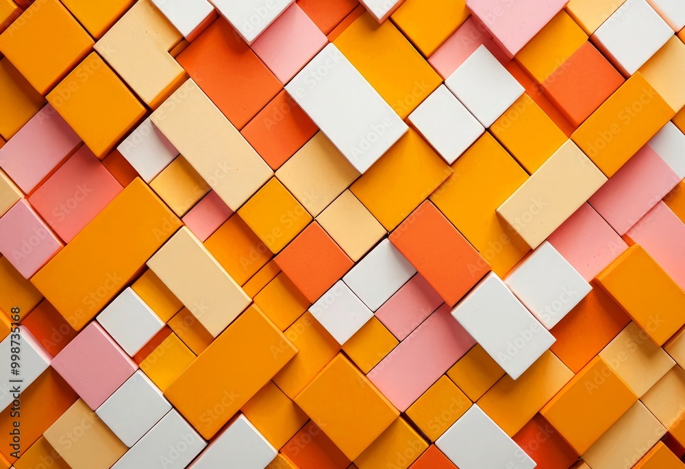 a close-up view pattern composed of overlapping rectangular blocks in various shades of orange, pink, and white, arranged in a diagonal pattern a close-up view pattern composed of overlapping rectangular blocks in various shades of orange, pink, and white, arranged in a diagonal pattern