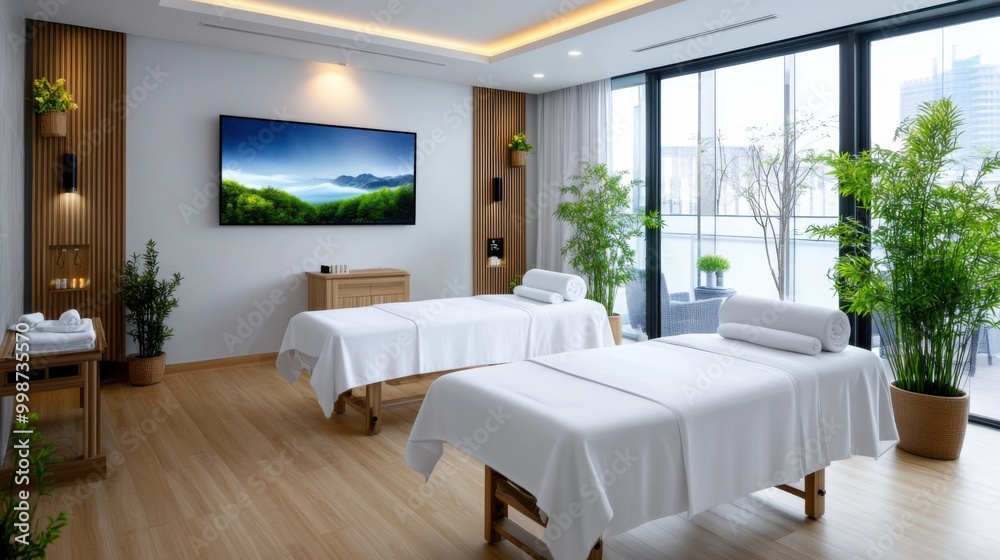 Fototapeta premium Luxury Massage Room with Relaxing Ambiance and Lighting