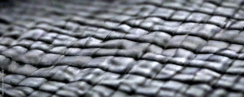 A close-up view textured black fabric, with a repeating pattern of small squares or rectangles that create a criss-crossing effect A close-up view textured black fabric, with a repeating pattern of small squares or rectangles that create a criss-crossing effect