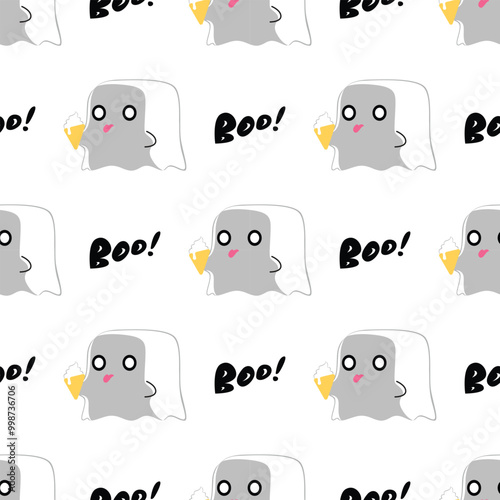 KAWAII GHOST WITH AN ICE CREAM SEAMLESS PATTERN DESIGN