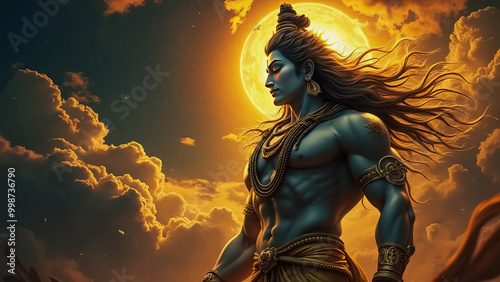 Divine Meditation of Shiva Under Cosmic Lights