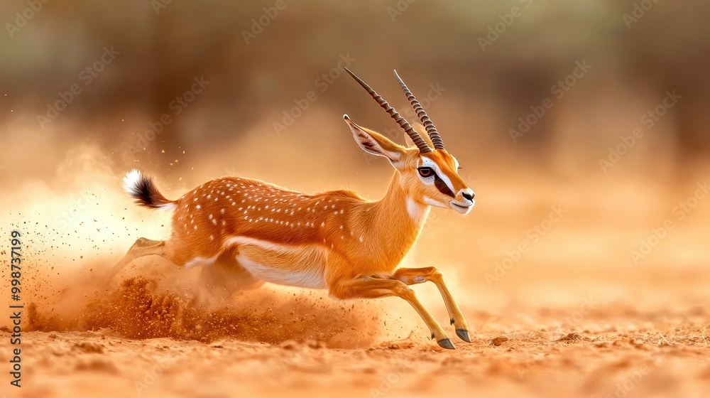A graceful gazelle running through the sandy terrain, showcasing agility and speed. A graceful gazelle running through the sandy terrain, showcasing agility and speed.