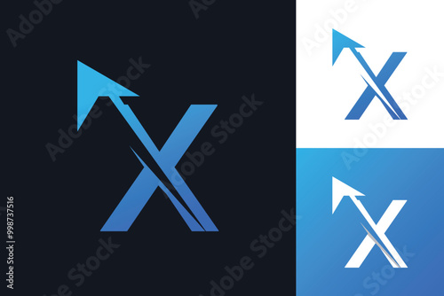 Minimal Letter X Arrow logo design concept  illustration. abstract modern x arrow design template.