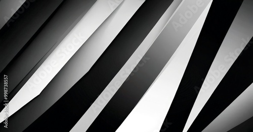 a striking black and white abstract composition, with diagonal lines intersecting at various angles, creating a sense of dynamic movement and rhythm