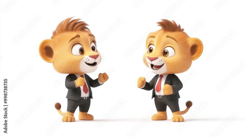Cute Cartoon Lions in Business Suits Smiling Together Cute Cartoon Lions in Business Suits Smiling Together