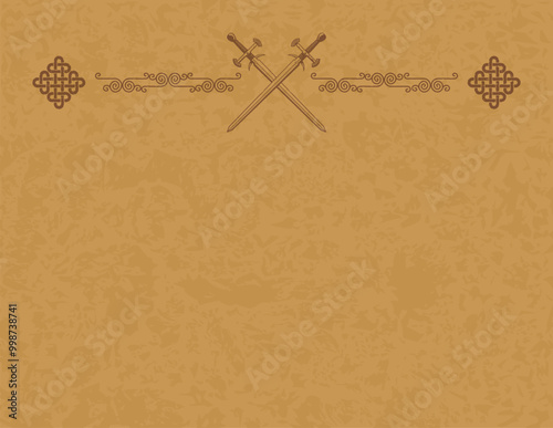 Celtic Background Template - Spiral, Lines, Crossed Medieval Swords Header