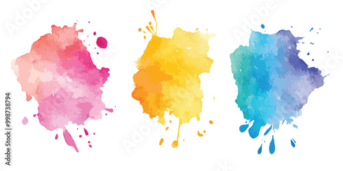 Set of watercolor circles multicolored, isolated watercolor splatter stain colorful set of eight.