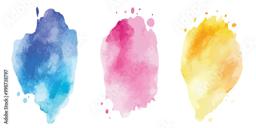 Bright colorful watercolor splash splatter stain brush strokes on white background, Soft pink and harmony background of stain splash watercolor.