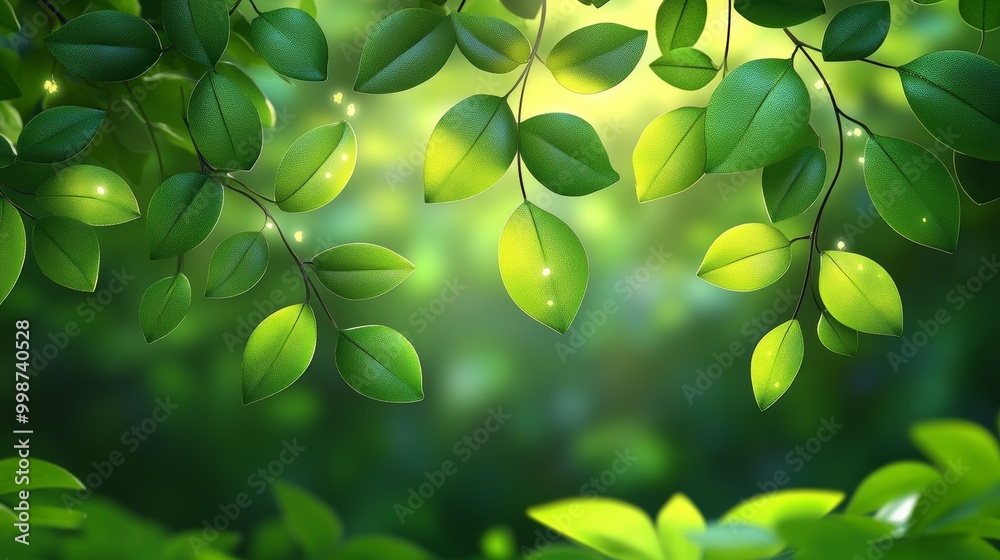 Vibrant green leaves basking in soft sunlight, creating a peaceful and refreshing nature scene. Vibrant green leaves basking in soft sunlight, creating a peaceful and refreshing nature scene.