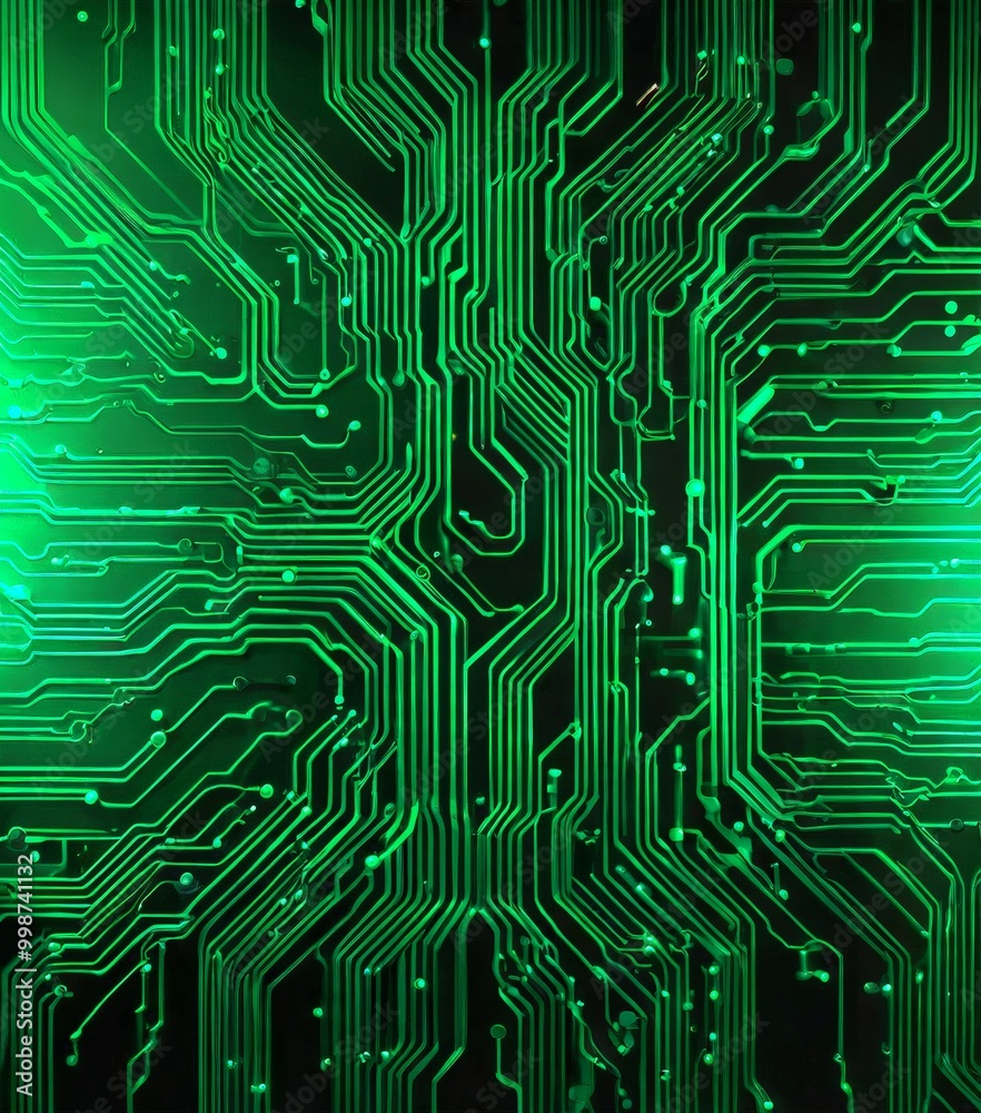 a complex circuit board with a network of green and black lines, creating a visually striking and intricate pattern a complex circuit board with a network of green and black lines, creating a visually striking and intricate pattern