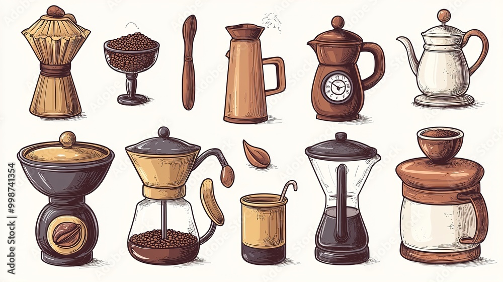 Equipment and tools for making coffee. Equipment and tools for making coffee.