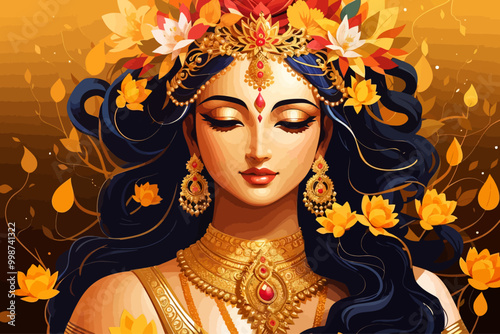 jay shri radhe  goddess whose form is as splendid as champaka flowers illustration