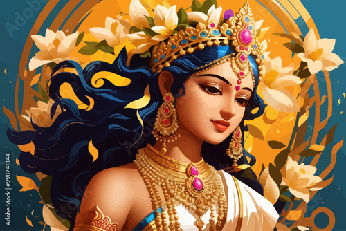 jay shri radhe  goddess whose form is as splendid as champaka flowers illustration